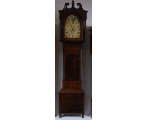 Robert Johnson of Ballymoney early 19th century mahogany longcase clock, the painted arch dial (w.12.5") signed to the centre