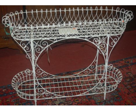 A 19th century white painted wirework two tier planter, length 110cm