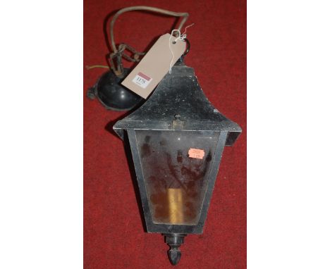 A painted and galvanised metal hanging ceiling light of lantern form