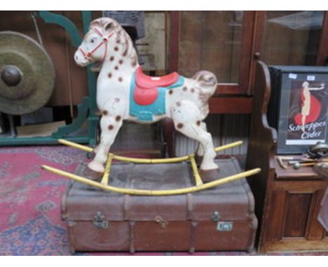 TRIANG ROCKING HORSE (AT FAULT) AND VINTAGE TRUNK