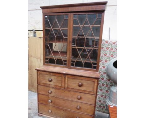 ANTIQUE MAHOGANY TWO DOOR GLAZED SECRETAIRE BOOKCASE 