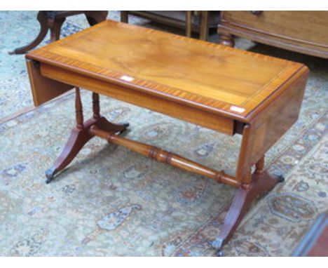 REPRODUCTION INLAID YEW COLOURED DROP LEAF SOFA TABLE 