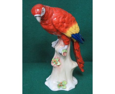 DRESDEN GLAZED CERAMIC PARROT, APPROXIMATELY 22cm HIGH 