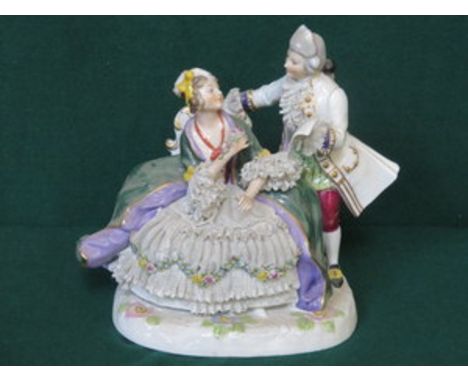 CAPODIMONTE HANDPAINTED AND GILDED GLAZED CERAMIC FIGURE GROUP DEPICTING A LADY AND GENT IN PERIOD CLOTHING, APPROXIMATELY 22