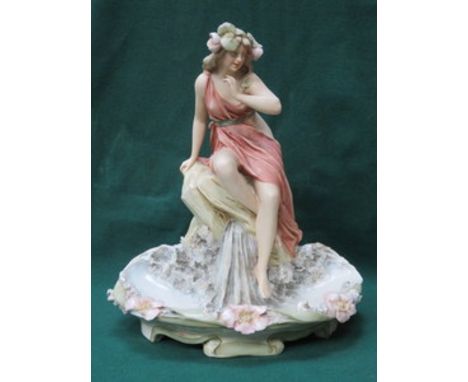 ROYAL DUX BOHEMIA GILDED CERAMIC FIGURE FORM POSY BOWL/VASES (AT FAULT), APPROXIMATELY 34cm HIGH 