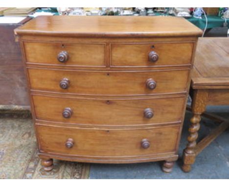 MAHOGANY BOW FRONTED TWO OVER THREE CHEST OF DRAWERS 