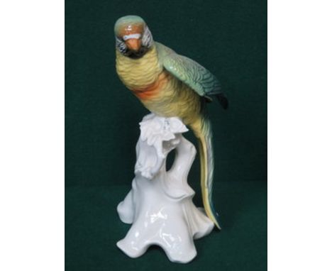 THURINGIA GLAZED CERAMIC PARROT, APPROXIMATELY 26cm HIGH 