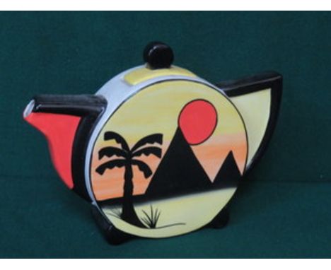LORNA BAILEY HANDPAINTED CERAMIC 'PYRAMIDS' TEAPOT, APPROXIMATELY 19cm HIGH 