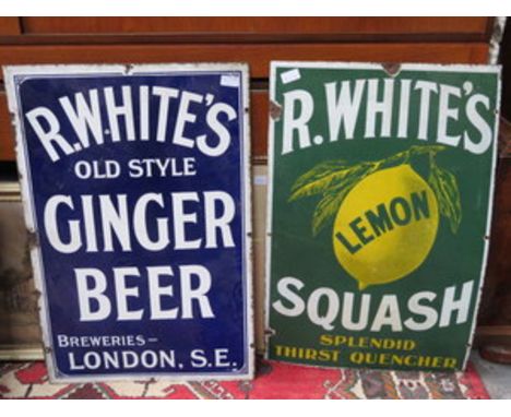 TWO R WHITES ENAMELLED ADVERTING SIGNS- GINGER BEER AND LEMON SQUASH 