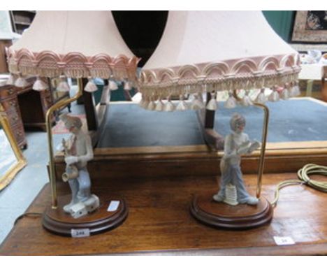 TWO LLADRO STYLE CERAMIC FIGURE FORM TABLE LAMPS DEPICTING CLOWNS 