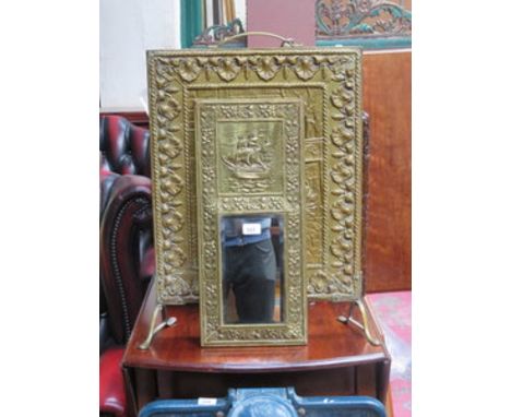VICTORIAN STYLE BRASS FIRESCREEN ND SMALL BRASS WALL MIRROR