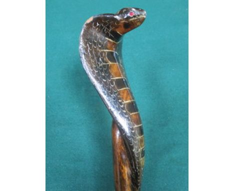 HEAVILY CARVED AND HIGHLY DECORATED VINTAGE SNAKE FORM WALKING STICK 