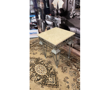 Paris Side Table With Marble Top On A Silver Base With Tapering Legs W 500mm D 500mm H 600mm SR186 Ex Display Showroom Item