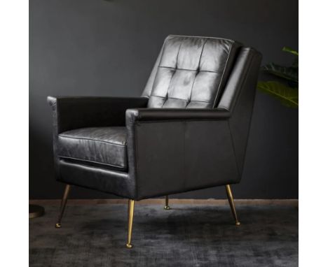 Manero Armchair The Manero Leather Armchair Has A Sleek Design. The Button Back Seat And Gold Metal Feet Offers A Traditional