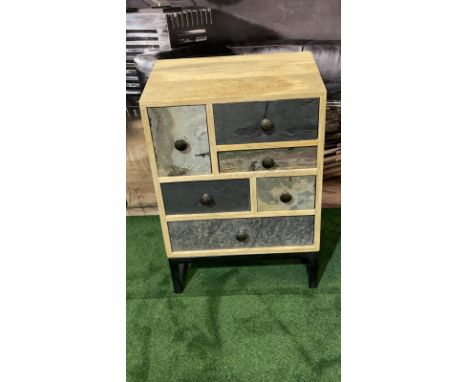 Natural Wood And Slate Cabinet A Lovely Six Drawer Cabinet With A Retro Feel Coupled With A Slate Design Drawer Front - Each 