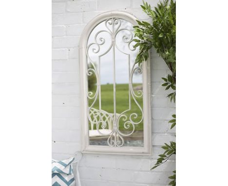 La Hacienda Scrolled Arch Garden Mirror  In An Antique White Finish, The Scrolled Arch Mirror Features A Stunning Scroll Work