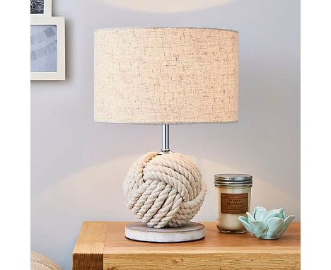 Lina Rope Table Lamp Features A White Washed Rope Knotted Into A Ball To Create A Unique Lamp Base. Supplied With A Natural, 