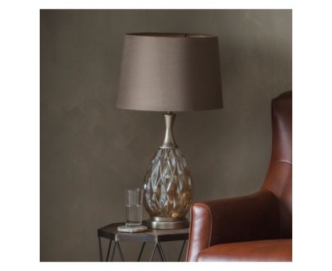 Clarence Table Lamp Classically Designed Geometric Tinted Glass Table Lamp With Metal Detailing In A Champagne Finish. This L