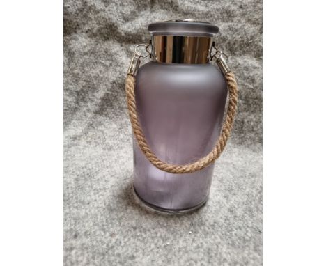 Parlane New Retail Item Frosted Grey Glass Lantern With Rope Detail And LED Frosted Grey Glass Lanterns With Rope Detail Hand