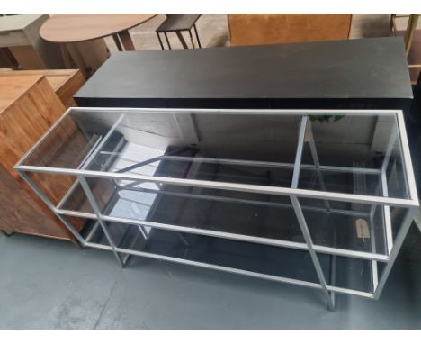 Cantara  Contemporary Silver Open Display With Smoked  Glass Shelving W 1400mm D 400mm H 800mm SR182 (5) Ex Display Showroom 