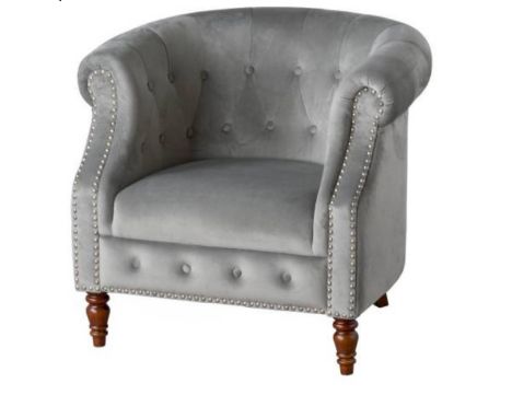 Grey Velvet Chesterfield Tub Chair  This Armchair Is A Luxurious Item Of Seating Made Only Better By The Button Back, Studded