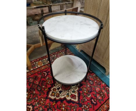 Marisa  Marble Two Tier Side Table On Black Metal Frame W 370mm H 550mm   SR114 Ex Display Showroom Item