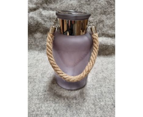 Parlane New Retail Item Frosted Grey Glass Lantern With Rope Detail And LED Frosted Grey Glass Lanterns With Rope Detail Hand