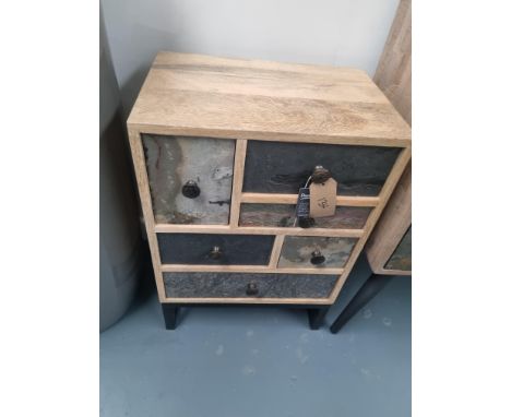 Natural Wood And Slate Cabinet A Lovely Nine Drawer Cabinet With A Retro Feel Coupled With A Slate Design Drawer Front - Each