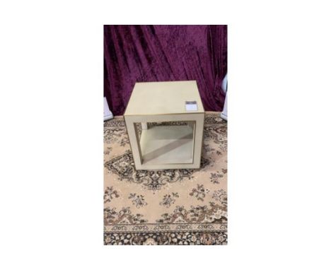 Cela Bone White Shagreen Square Side Table Crafted Of Shagreen-Embossed Leather With The Texture Pattern And Distinctive Spin