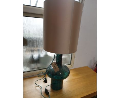 Heathfield and Co VERDI INDIGO BLUE TABLE LAMP Featuring a curved mold blown glass form and volcanic frit detailing, our Verd