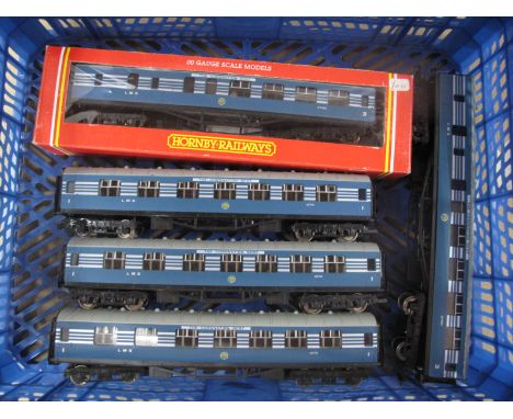 Rake of Five Hornby ''OO'' Gauge/4mm ''Stanier'' Passenger Coaches, finished in LMS blue with silver lined-out ''The Coronati