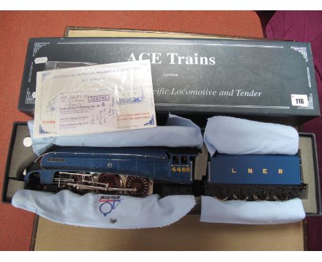 Ace Trains ''O'' Gauge/7mm Class A4 4-6-2 Steam Locomotive and Eight Wheel Tender. L.N.E.R garter blue ''Mallard'' R/No. 4468