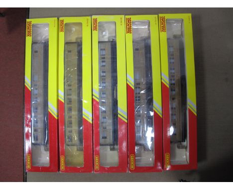 Five Hornby "OO" Gauge/4mm Boxed Gresley L.N.E.R Teak Coaches, Ref No.'s R4333 (3) R/No. 4237 and R4332 (52) R/No. 22357 Comp
