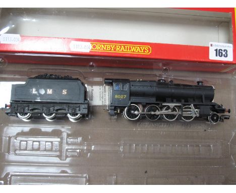 Hornby ''OO'' Gauge/4mm Ref R325 Class 8F 2-8-0 Steam Locomotive and Six Wheel Tender, LMS black R/No. 8027- Good boxed condi