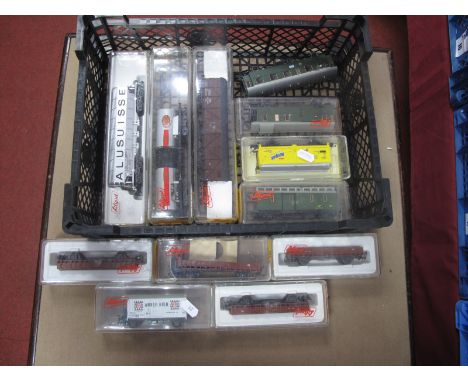 Eleven "HO" Gauge Liliput Cased Wagons/Coaches, of interest a 24350 Double Bogie Aluminium "Hopper", very good, plus a Fleisc
