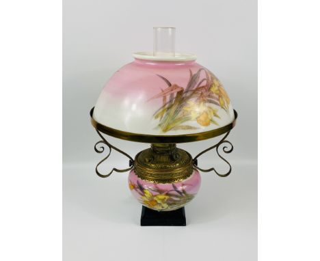 Brass and glass Victorian oil lamp later wired as a table lamp, 50cms. estimate £20-40.