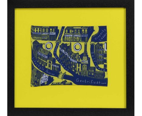 * GRAYSON PERRY RA (BRITISH b. 1960),GENTRIFICATIONfabricimage size 15cm x 19cm, overall size 30cm x 32cm Mounted, framed and