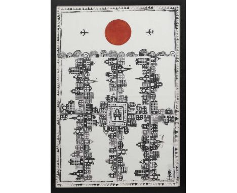 * GRAYSON PERRY RA (BRITISH b. 1960),CITY BREAKprinted on fabricimage size 65cm x 45cm, overall size 69cm x 49cm Framed and u