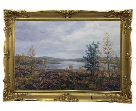 * HOWARD BUTTERWORTH (SCOTTISH b. 1945),LOCH KINORD, ROYAL DEESIDEoil on canvas, signedimage size 50cm x 75cm, overall size 6