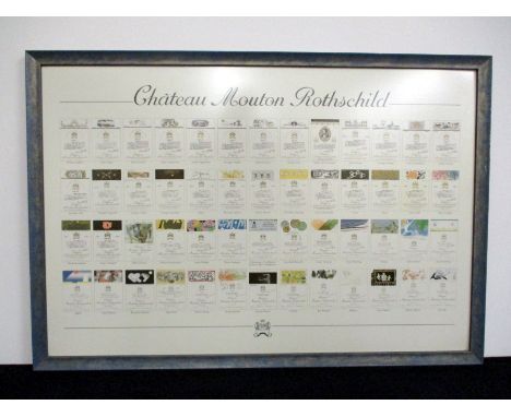 A Framed Print Ch. Mouton Rothschild Labels 1945-1996, 106 cm x 62 cm (inc Frame)