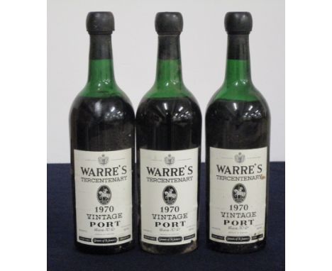 3 bts Warres Tercentenary 1970 Vintage Port Grant's of St James shipping label, 1 ms, 2 us, vsl bs