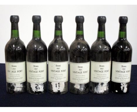 6 bts Dows 1963 Vintage Port Selected and bottled by Grants of St James Ltd, i.n, sl bs