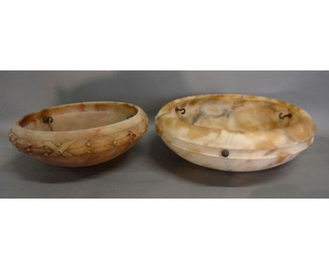 An Art Deco Alabaster Ceiling Light Shade together with another similar smaller, 37 and 40 cms
