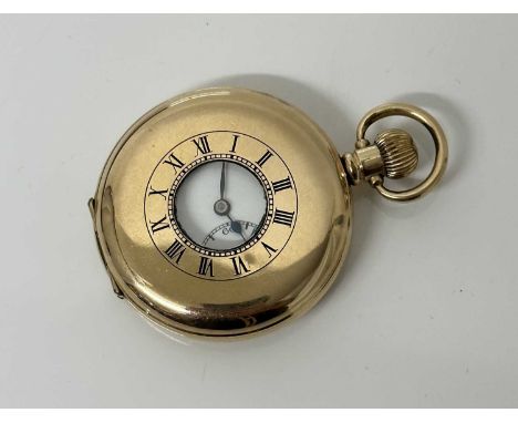 Frasers of Ipswich half hunter pocket watch in gold plated case, with white enamel dial, casedThe watch is currently running,