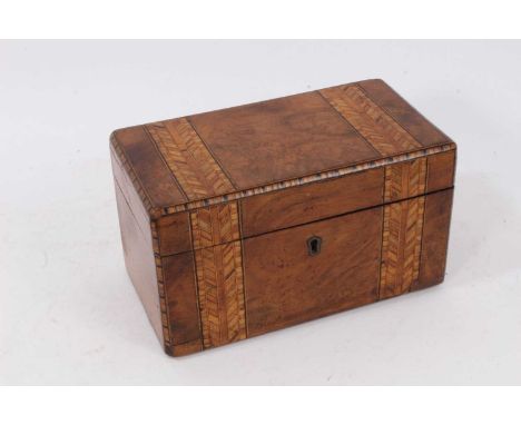 19th century walnut and parquetry inlaid tea caddy, 20cm wide
Provenance: The Angela Kay Collection.