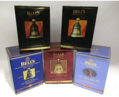 Five Bell's Scotch Whisky ceramic decanters, 70cl, sealed and boxed (5) 