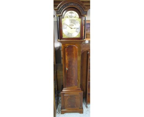 Smallcombe England 1981 Princess of Wales longcase clock, arched top mahogany case with signed brass dial with Prince of Wale