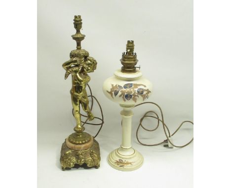 C20th gilt cherub table lamp, H62cm, and  another table lamp (2) 