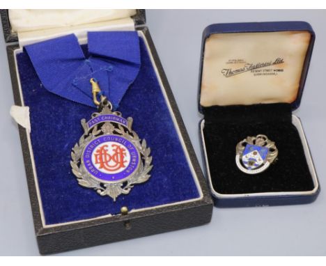 Urban District Council of Urmston, silver and enamel Past Chairman medallion for Councillor R.P. Cartwright, 1940/1941 and a 