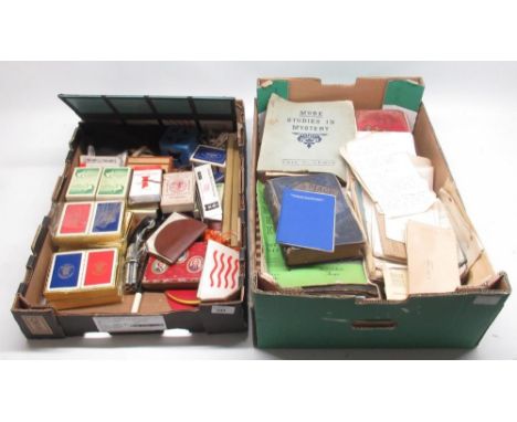 Collection of playing cards, magic and card trick books, etc. (2 boxes) 